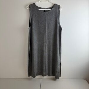 Eileen Fisher Sleek Knit Tunic Women's Large Tencel Merino Gray Sleeveless Dress